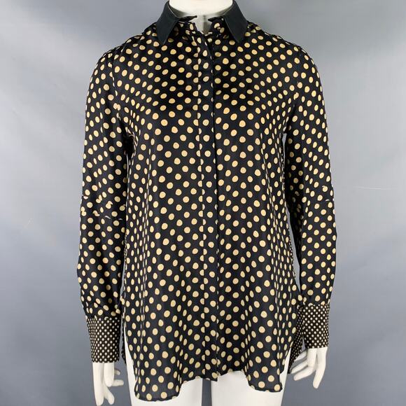 BELSTAFF Size L Black Khaki Polka Dot Leather Collar Button Up Shirt - Picture 1 of 8